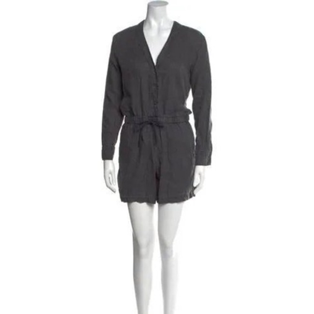 James Perse Linen Blend Utility Romper Jumpsuit‎ Black Size 2 Tie Waist